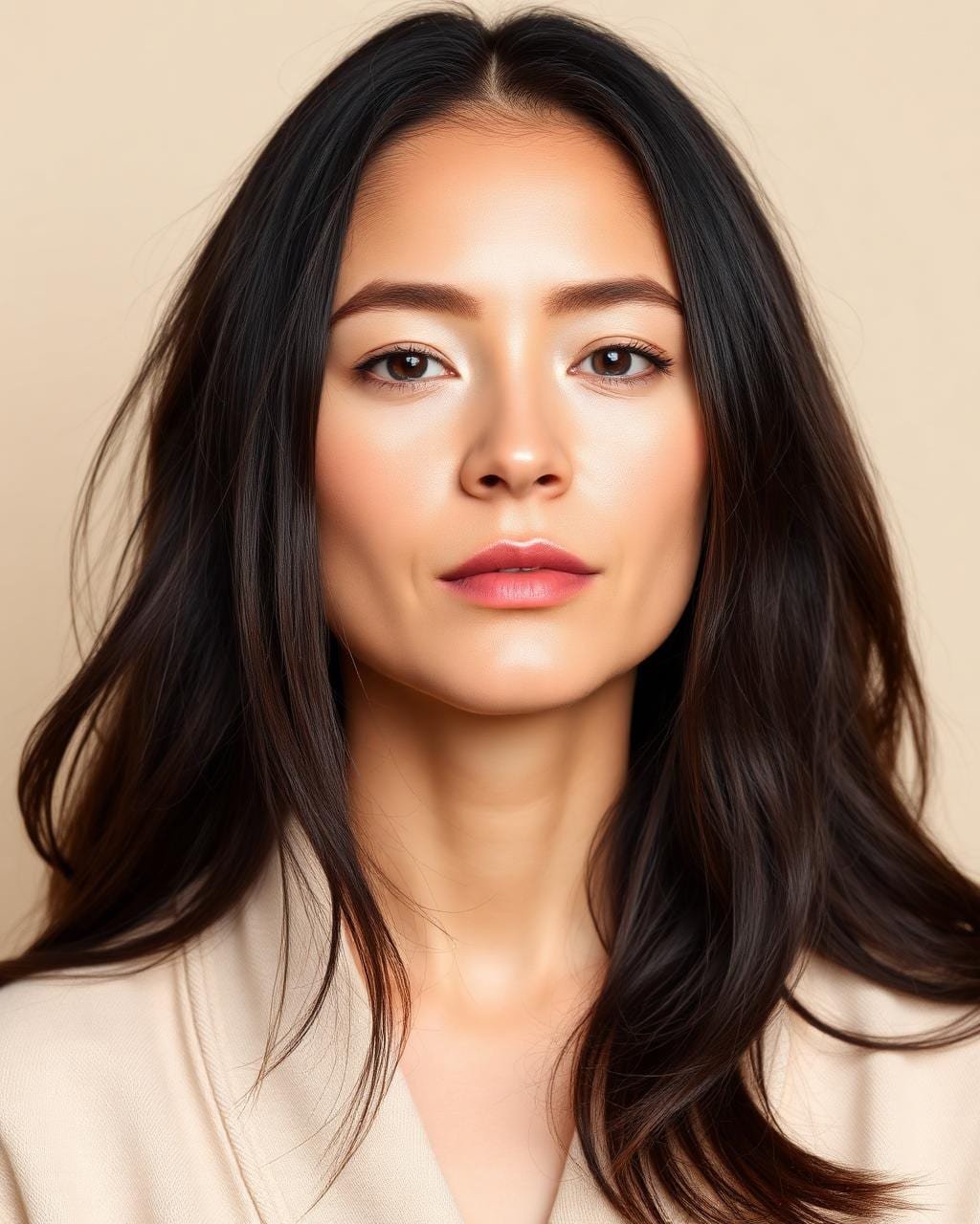 Client with damp unstyled dark hair before an in-home Kyara Luxe blowout in Manhattan
